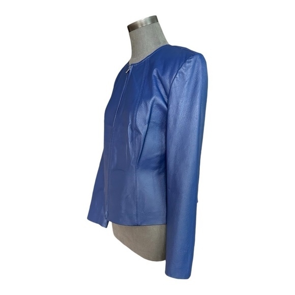 Women’s Jacket Vintage NEWPORT NEWS Blue Leather Jacket Zip Up Motorcycle Jacket - Picture 5 of 7